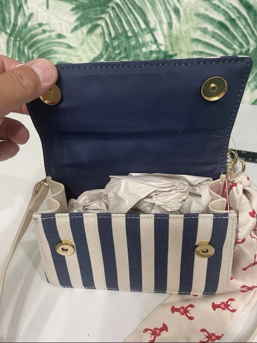 Betsey Johnson Navy & Cream Striped Shoulder Bag with Scarf Accent